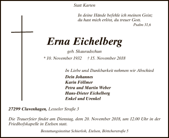 Traueranzeige von Erna Eichelberg von SYK