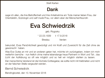 Traueranzeige von Eva Schwiedrzik von SYK