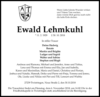 Traueranzeige von Ewald Lehmkuhl von SYK