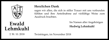 Traueranzeige von Ewald Lehmkuhl von SYK