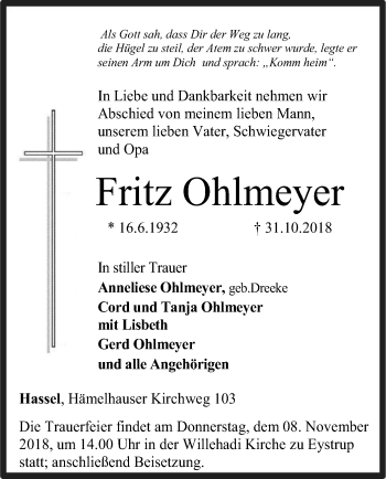 Traueranzeige von Fritz Ohlmeyer von SYK