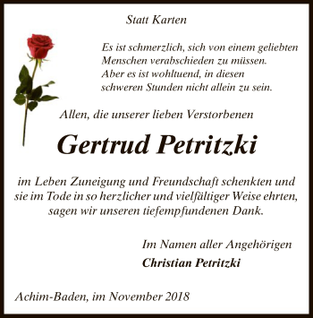 Traueranzeige von Gertrud Petritzki von SYK