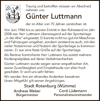 Traueranzeige von Günter Luttmann von SYK