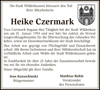 Traueranzeige von Heike Czermark von SYK