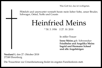 Traueranzeige von Heinfried Meins von SYK