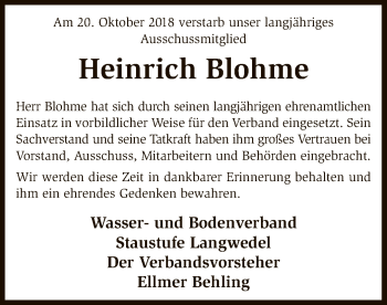 Traueranzeige von Heinrich Blohme von SYK