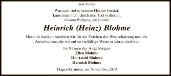 Traueranzeige von Heinrich Blohme von SYK