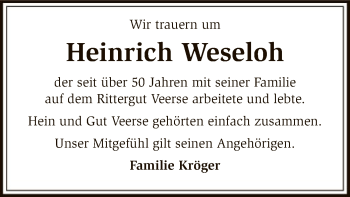 Traueranzeige von Heinrich Weseloh von SYK