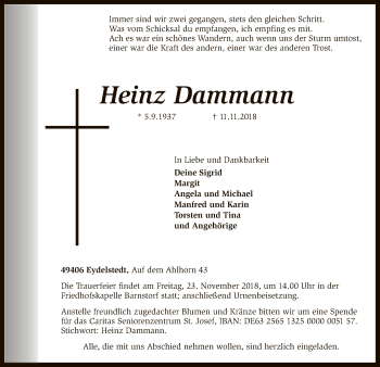 Traueranzeige von Heinz Dammann von SYK