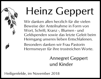 Traueranzeige von Heinz Geppert von SYK