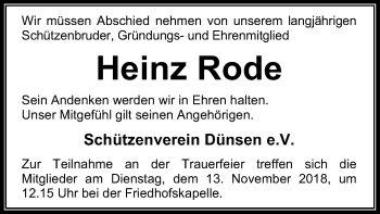 Traueranzeige von Heinz Rode von SYK