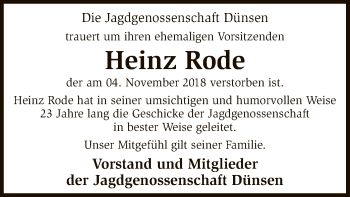 Traueranzeige von Heinz Rode von SYK