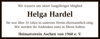 Traueranzeige von Helga Hardel von SYK