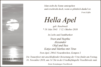 Traueranzeige von Hella Apel von SYK