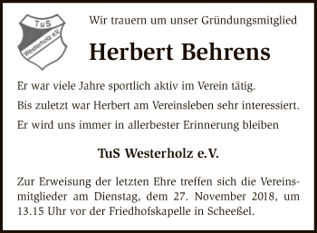 Traueranzeige von Herbert Behrens von SYK