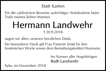 Traueranzeige von Hermann Landwehr von SYK