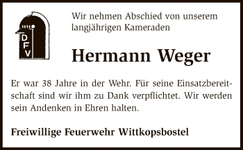 Traueranzeige von Hermann Weger von SYK