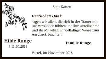 Traueranzeige von Hilde Runge von SYK