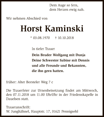 Traueranzeige von Horst Kaminski von SYK