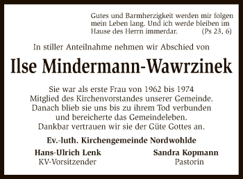 Traueranzeige von Ilse Mindermann-Wawrzinek von SYK