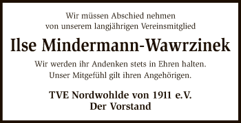 Traueranzeige von Ilse Mindermann-Wawrzinek von SYK