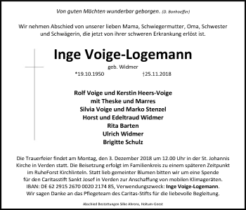 Traueranzeige von Inge Voige-Logemann von SYK