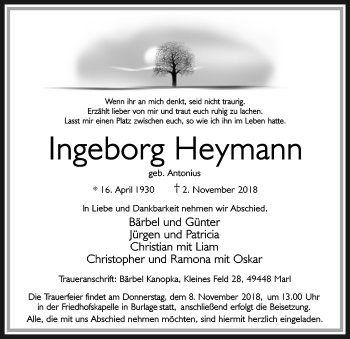 Traueranzeige von Ingeborg Heymann von SYK