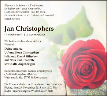 Traueranzeige von Jan Christophers von SYK