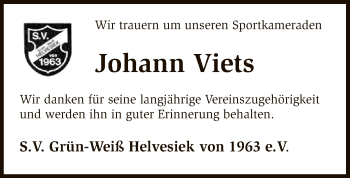 Traueranzeige von Johann Viets von SYK