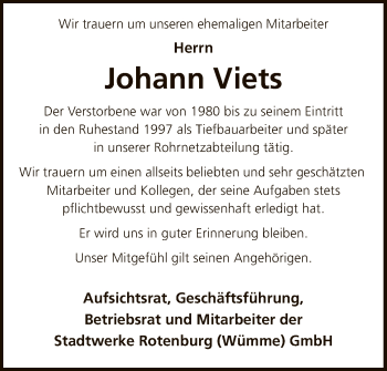 Traueranzeige von Johann Viets von SYK