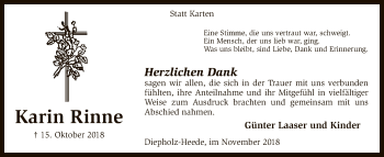 Traueranzeige von Karin Rinne von SYK