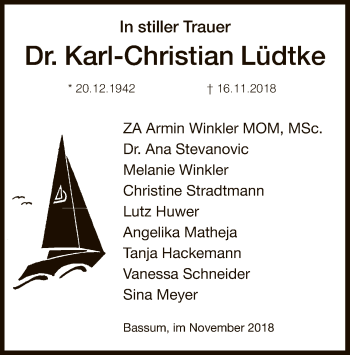 Traueranzeige von Karl-Christian Lüdtke von SYK