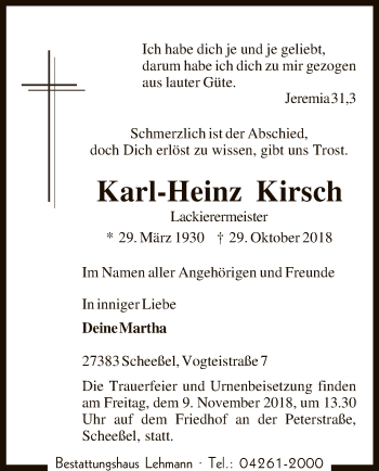 Traueranzeige von Karl-Heinz Kirsch von SYK