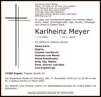 Traueranzeige von Karlheinz Meyer von SYK