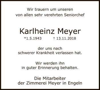 Traueranzeige von Karlheinz Meyer von SYK