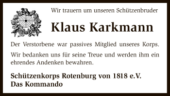 Traueranzeige von Klaus Karkmann von SYK