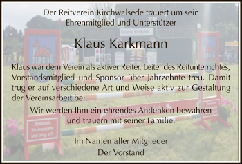 Traueranzeige von Klaus Karkmann von SYK