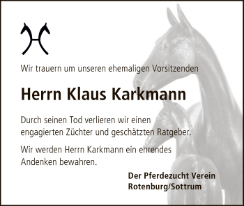Traueranzeige von Klaus Karkmann von SYK