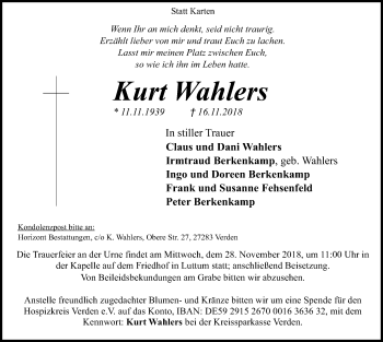 Traueranzeige von Kurt Wahlers von SYK