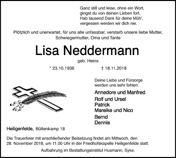 Traueranzeige von Lisa Neddermann von SYK