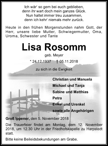 Traueranzeige von Lisa Rosomm von SYK