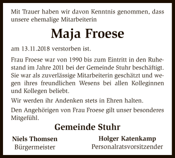 Traueranzeige von Maja Froese von SYK