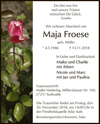 Traueranzeige von Maja Froese von SYK