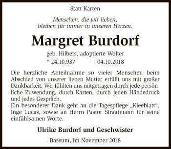 Traueranzeige von Margret Burdorf von SYK