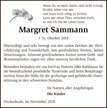 Traueranzeige von Margret Sammann von SYK