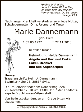 Traueranzeige von Marie Dannemann von SYK