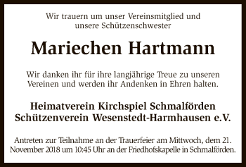 Traueranzeige von Mariechen Hartmann von SYK