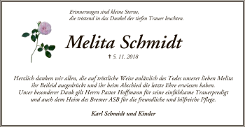 Traueranzeige von Melita Schmidt von SYK