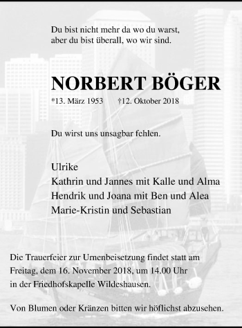 Traueranzeige von Norbert Böger von SYK