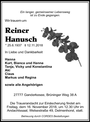 Traueranzeige von Reiner Hanusch von SYK